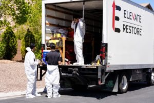 Elevate Restore crew preparing equipment for water damage restoration Las Vegas service
